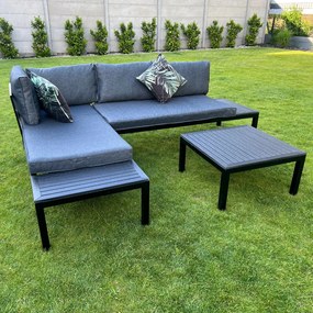 Zestaw 2 x Sofa Narożna Dwuosobowa Stalowa VENTO Stolik Kawowy Czarny