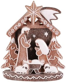 Dekoracja świąteczna Szopka piernikowa, poliresin, LED, brązowy