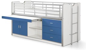 Biało-niebieskie podwyższone łóżko dziecięce ze schowkiem i stelażem 90x200 cm Bonny – Vipack