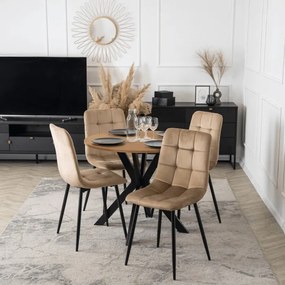 Stół Okrągły LAUREN 90 cm Dąb Złoty/Czarny Loft Nowoczesny