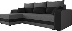 Rozkładana narożna sofa VALERIO 238x140 cm, ciemnoszara/antracytowa, uniwersalna + 2 poduszki GRATIS