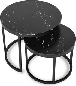 Zestaw Stolików Kawowych MAURO 43 cm/53 cm Czarny Marmur Nowoczesny Glamour