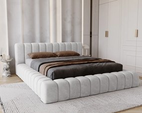 Emporius Como łóżko z pojemnikiem do sypialni - łózko tapicerowane 180x200, nowoczesny styl - duże łózko, gruba pianka - tkanina velvet, jasny szary (Whisper 16)