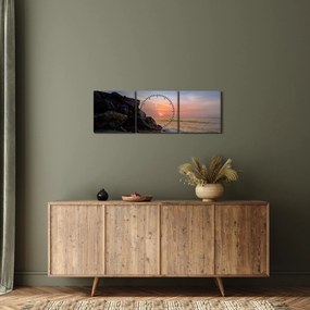 Obraz zachodu słońca na plaży (z zegarem) (90x30 cm)