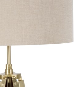 Mosiężna lampa podłogowa z abażurem jasnobrązowym statywem 50 cm - CortinPrzemysłowy Oswietlenie wewnetrzne