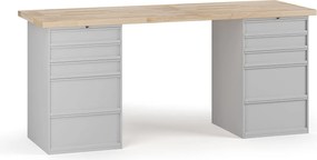 Stół warsztatowy G7, blat bukowy, 2000 x 685 x 840 mm, 2x kontener, 10x szuflada, szary