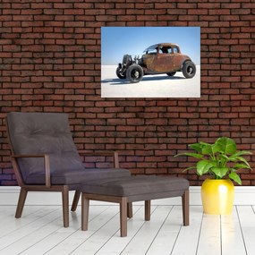 Obraz na szkle samochodu na pustyni (70x50 cm)