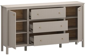 Komoda Dwudrzwiowa z Szufladami SELVIO 183 cm Taupe Ryflowana Nowoczesna