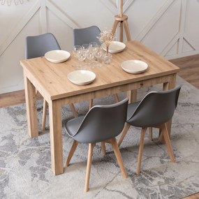 Zestaw Stół Prostokątny SKUBI Rozkładany 120-160 cm Dąb Artisan i 4 Krzesła SCANDI Szare/Dąb