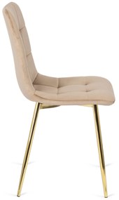 Zestaw Stół Okrągły Szklany OLIVIER 120 cm i 4 Krzesła Tapicerowane do Salonu YORK Kremowe Welurowe Glamour