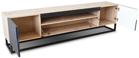 Szafka RTV Loftia 200 cm z wnęką i metalowym stelażem - artisan / czarny mat