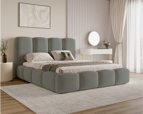 BESILIO Łóżko chmurka z pojemnikiem i stelażem 200x200 Puffy - welurowe łóżko tapicerowane - Szary