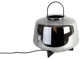 Lampa stołowa art deco czarna z przydymionym szkłem 30 cm - Kevin