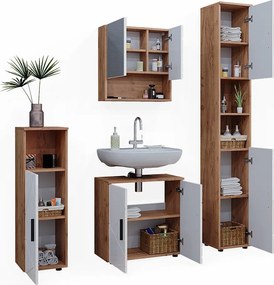 Zestaw mebli łazienkowych biały wysoki połysk/złoty dąb power 80x41x58.6 irma