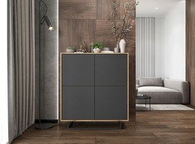 Komoda NILA 4D 113 dąb wotan/grafit mat MEBLE LINDNER