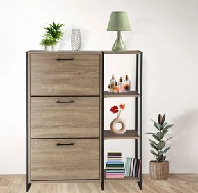 Trzydrzwiowa szafka na buty z regałem w stylu loft - Tamil 7X