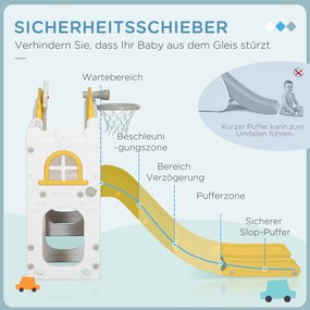 AIYAPLAY Poślizg dla dzieci, 7-w-1 plac zabaw, z koszem i kierownicą, dla dzieci 1-3 lata, 178x177x99cm, Żółty/Biały/Zielony