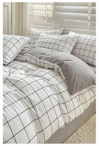 Biało-szara pościel jednoosobowa z bawełny renforcé z prześcieradłem 160x220 cm Checkered – Mila Home