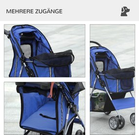 Outsunny Wózek dla Psa Składany z Osłoną Przeciwdeszczową Niebieski | Aosom PL