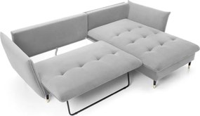 Narożnik GLAM Prawostronny z funkcją spania, zestaw z poduszkami wolnostojący tkanina RIVIERA 80 Jasny szary DOMO HOME