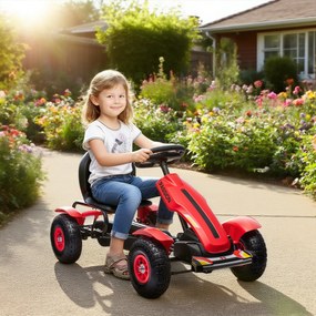 HOMCOM Gokart na pedały z hamulcem ręcznym, regulowanym siedzeniem, przód-tył, do 50 kg dla dzieci 5-12 lat Czerwony | Aosom PL