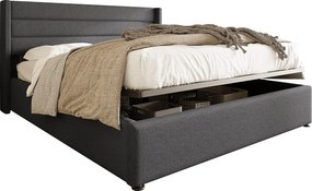 Łóżko ze schowkiem 160 x 200 cm z materacem - tkanina lniana - stelaż listwowy - szare