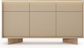 Komoda Parsja 3D3S 154 cm LED – komoda do salonu z szufladami, ryflowane fronty, bolivar naturalny / cappuccino, push-to-open