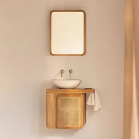 Zestaw Wiszących Mebli Łazienkowych Z Drewna Tekowego Georgy Drewno Tekowe & Cement Okrągły Biały Ø40 Cm - Sklum