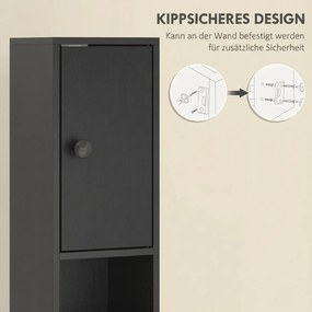 kleankin 180 cm wąska szafka łazienkowa, stojak na papier toaletowy z otwartymi półkami, 2 szafki, Czarny | Aosom PL
