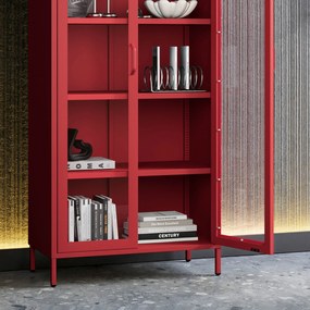 Witryna szklana do salonu czerwona Modern ANGELO 800 x 1850 x 450 mm