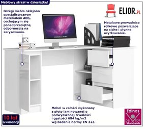 Narożne biurko do gabinetu białe połysk prawostronne - Osmen 6X
