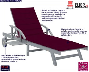 Bordowy leżak ogrodowy - Irvine