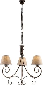 Żyrandol Wiedeń z brązowego lakierowanego żelaza, dekor stare złoto, abażury PVC z efektem juty Ø13", klasyczny styl, 3 światła, Ø52 cm