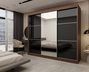 Szafa Przesuwna VITALE 240 cm z Lustrem Szafa Trzydrzwiowa z Szufladami Orzech
