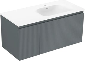 Mexen Rivel szafka łazienkowa 100 cm z umywalką Vela prawą, 1S, 1D, ryflowana, grafit/biała mat - 91A23-10047-3-BBFF66-W23P01