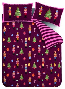 Różowo-fioletowa pościel dwuosobowa 200x200 cm Nutcracker Stripe – Catherine Lansfield