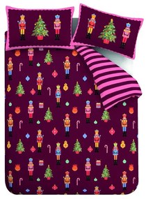 Różowo-fioletowa pościel dwuosobowa 230x220 cm Nutcracker Stripe – Catherine Lansfield