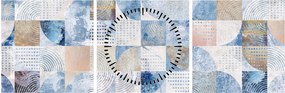 Obraz - Geometryczne kształty na ścianie (z zegarem) (90x30 cm)