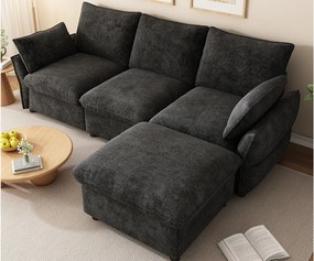 Nowoczesny narożnik 222,5 × 154,5 × 76,5 cm - 3 miejsca - z 1 podnóżkiem - tkanina pluszowa - ciemnoszary