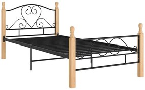 Metalowe Łóżko Czarny Jednoosobowe + Jasny Dąb 90X200 Cm E6-T56