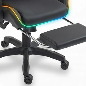 Fotel gamingowy z podnóżkiem i oświetleniem LED Raxor, kolor czarny