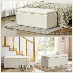 HOMCOM Tapicerowana ławka do sypialni z miejscem do przechowywania, wytrzymała do 120kg, 102x45x46cm, Kremowobiały