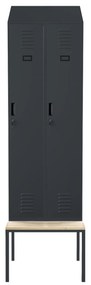 Szafka ubraniowa z ławką i daszkiem KACPER II PRO, 600 x 2295 x 850 mm, antracytowa
