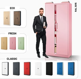 Szafa na dokumenty biurowa metalowa pudrowy róż: Fresh Style JAN H, 900 x 1950 x 400 mm