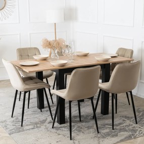 Zestaw Stół Kwadratowy Rozkładany MAX 80-160 cm Dąb Craft/Czarny i 6 Krzeseł Tapicerowanych CHRIS Beżowych Nowoczesnych