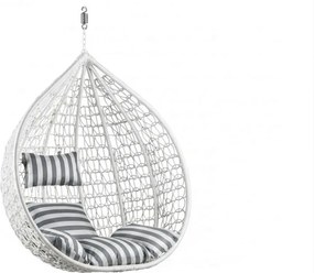 Białe wiszące krzesło KOKON bez stojaka, biało-szara poduszka