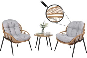 Zestaw polirattanowy MCW-N33 (3-częściowy),  kolor naturalny, tapicerka jasnoszara