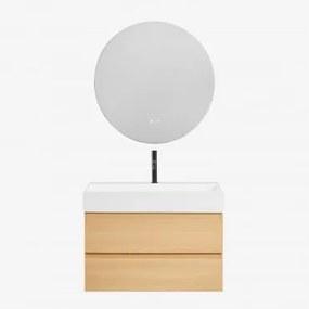 Zestaw Wiszących Mebli Łazienkowych Z Drewna I Forniru Jesionowego Zintegrowany Z Umywalką Ona Naturalna & Okrągła - Sklum