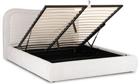 Łóżko Tapicerowane 160x200 cm HAGA ze Stelażem i Pojemnikiem Dwuosobowe Boucle Szare