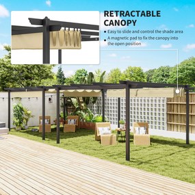 Outsunny Regulowana pergola ogrodowa, Pawilon z ramą aluminiową, Baldachim zewnętrzny, Do ogrodu, balkonu, tarasu, Beżowa